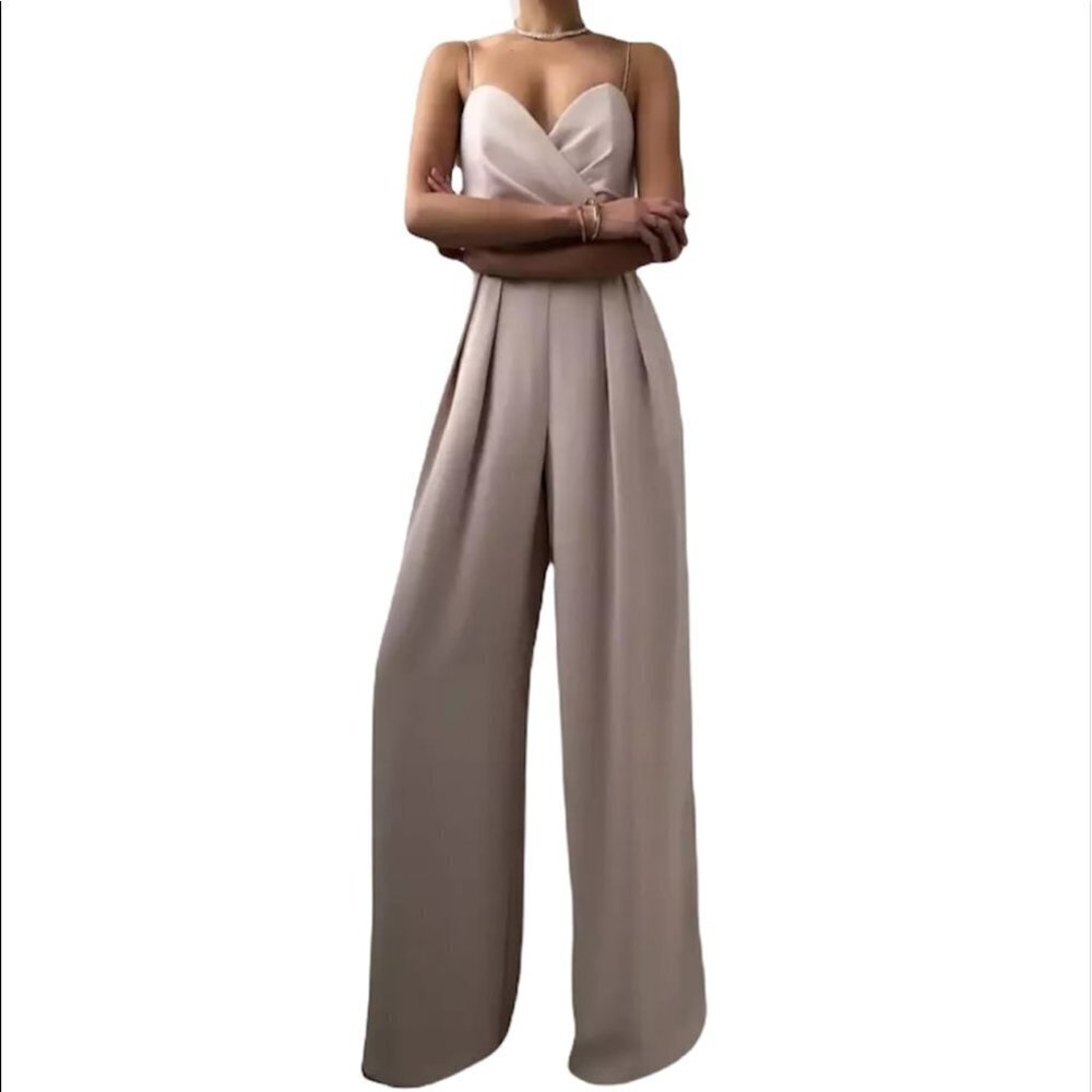 Nude Satin Wide Leg Jumpsuit Size S